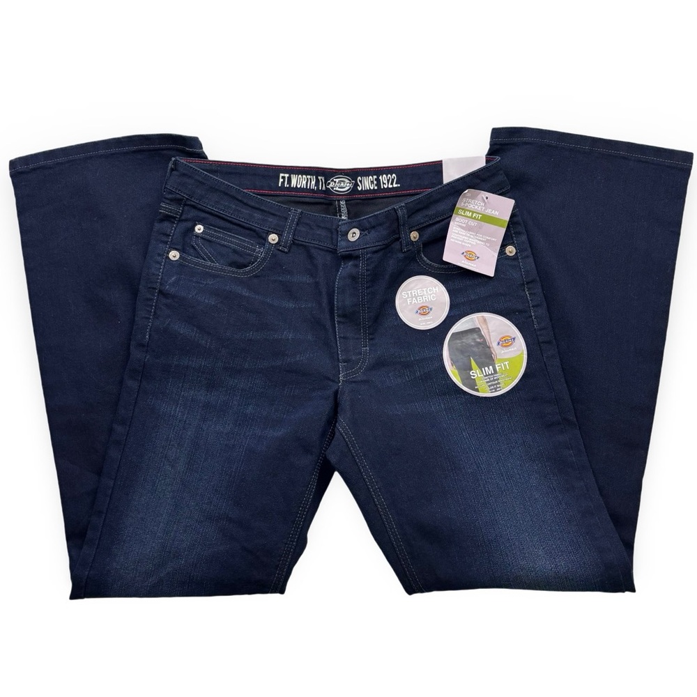 Dickies Women’s Dark Blue Straight-Leg Stretch Jeans 10 Short